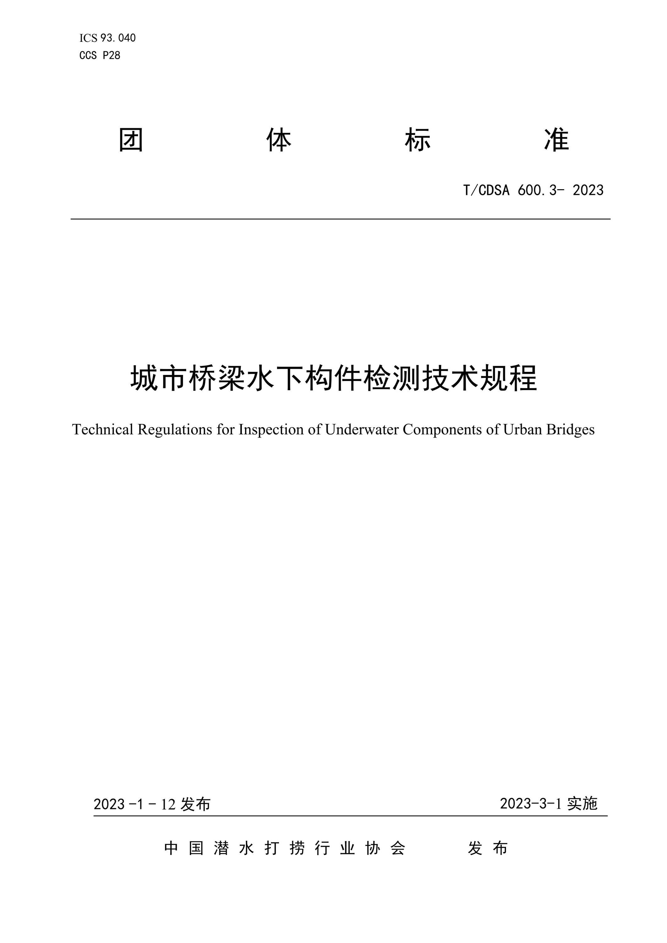T/CDSA 600.3-2023 城市橋梁水下構件檢測技術規(guī)程